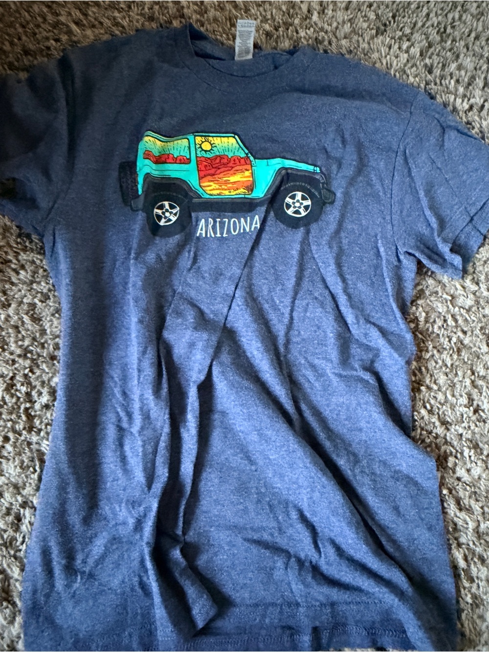 Gildan Navy Jeep Graphic Tee with Sunset Colors